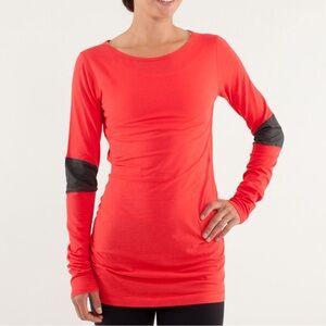 2/$30 Lululemon Devotion Long Sleeve Tee Love Red / Heathered Coal PTP 17”